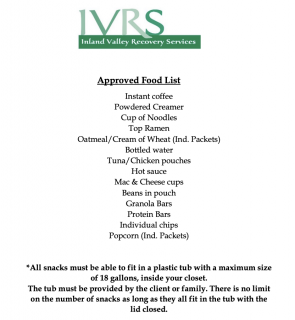 Residential -What food items can I bring to the residential program?